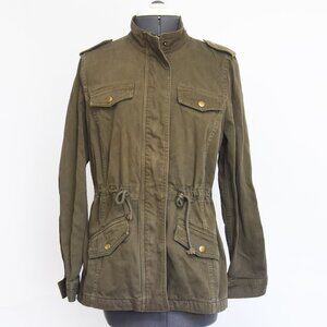 Lucky Brand Jacket Army Olive Green Zip Up Snap Military Style Cinched Waist Sm